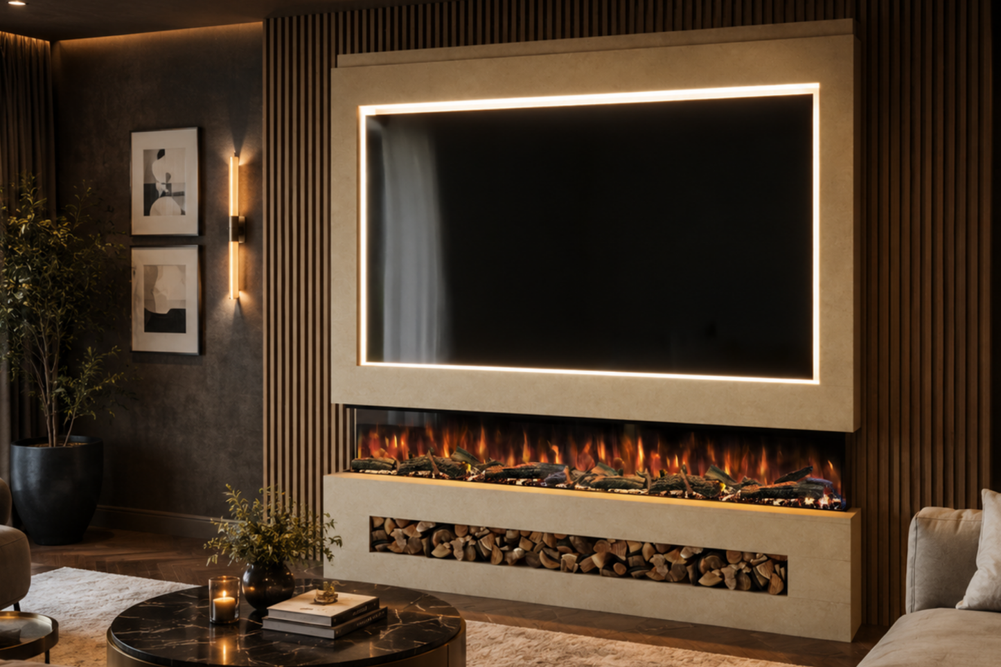 Evolution Fires Package 16 – Pre-Built Media Wall with Electric Fireplace