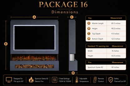 Evolution Fires Package 16 – Pre-Built Media Wall with Electric Fireplace