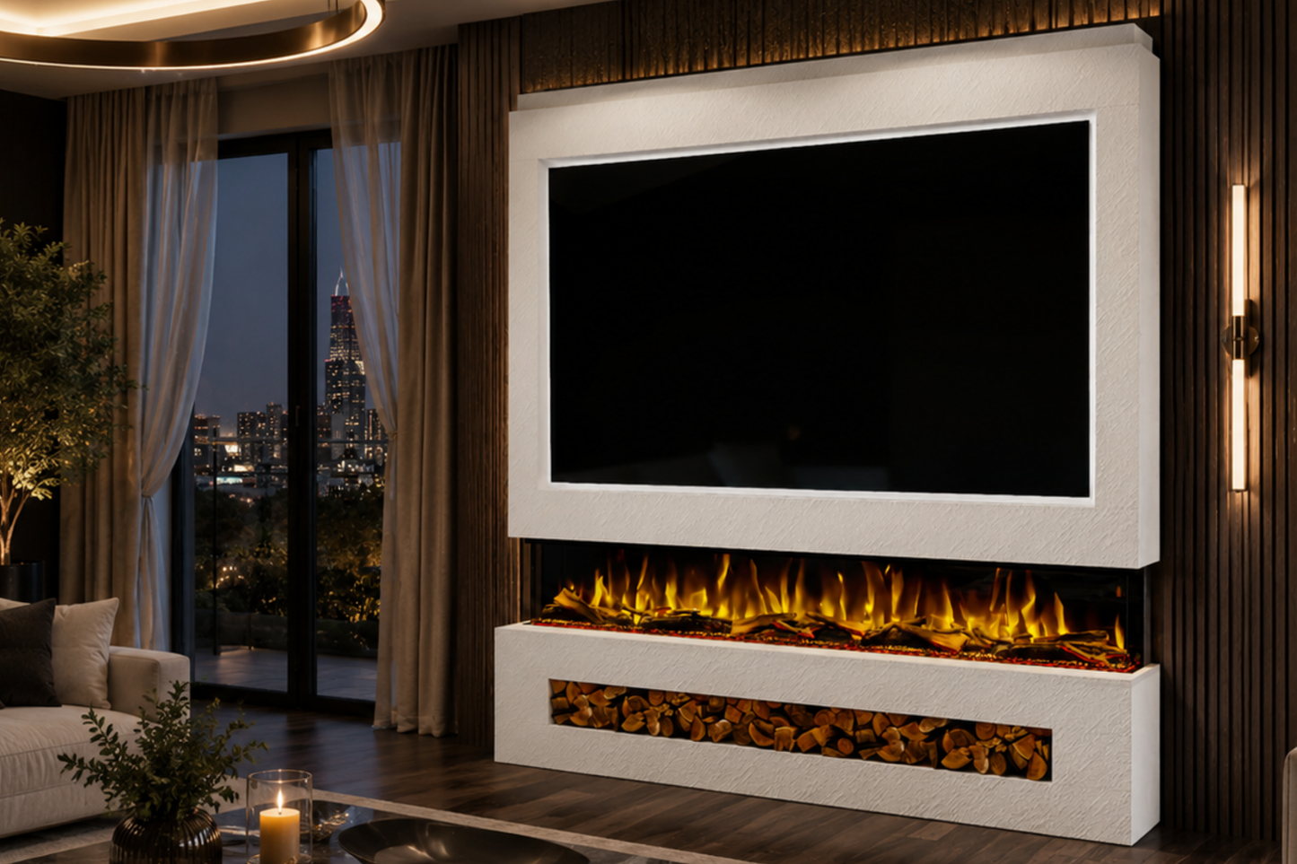 Evolution Fires Package 16 – Pre-Built Media Wall with Electric Fireplace