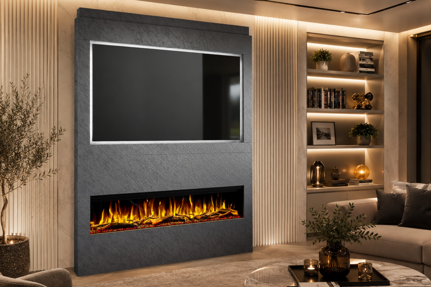 Evolution Fires Package 17 – Pre-Built Media Wall with Electric Fireplace