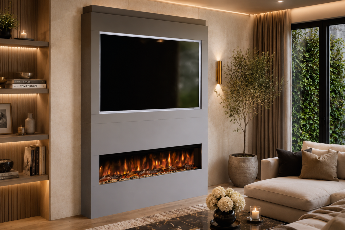Evolution Fires Package 17 – Pre-Built Media Wall with Electric Fireplace