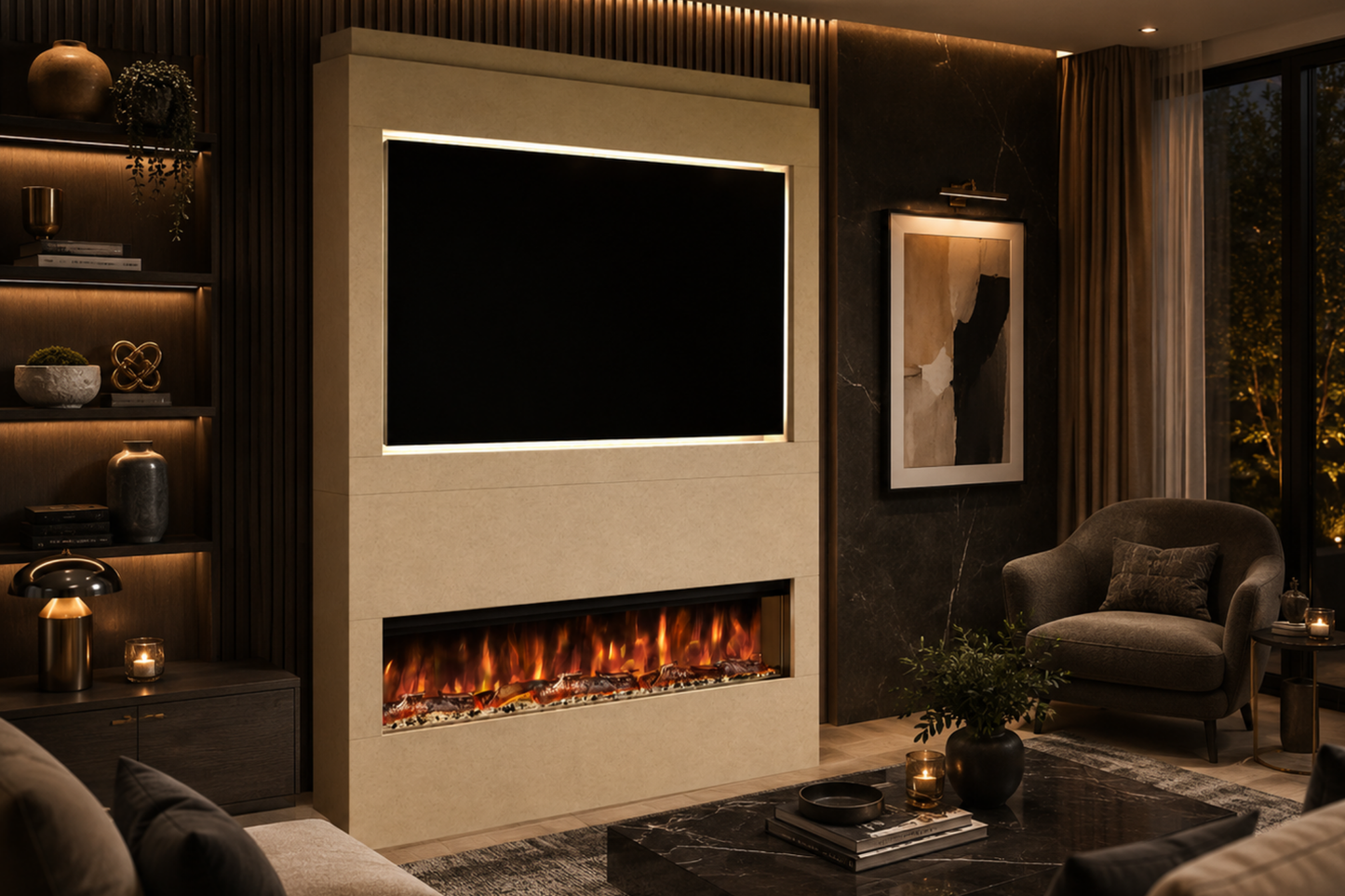 Evolution Fires Package 17 – Pre-Built Media Wall with Electric Fireplace