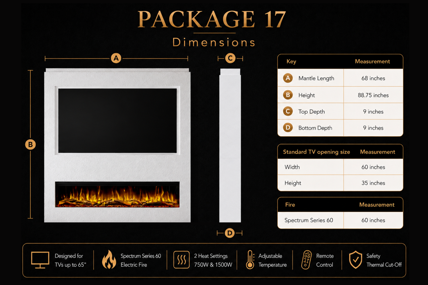 Evolution Fires Package 17 – Pre-Built Media Wall with Electric Fireplace