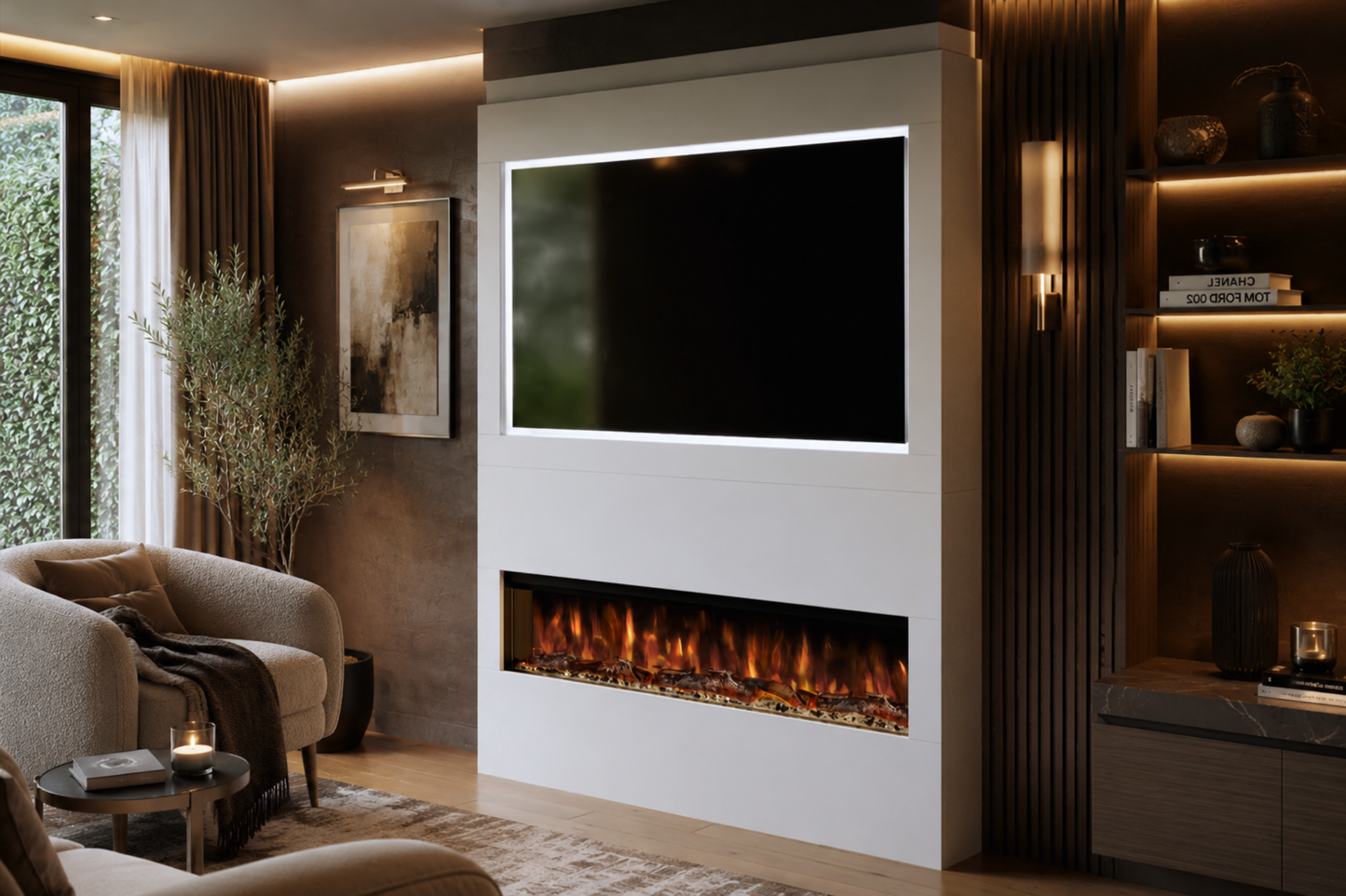 Evolution Fires Package 17 – Pre-Built Media Wall with Electric Fireplace