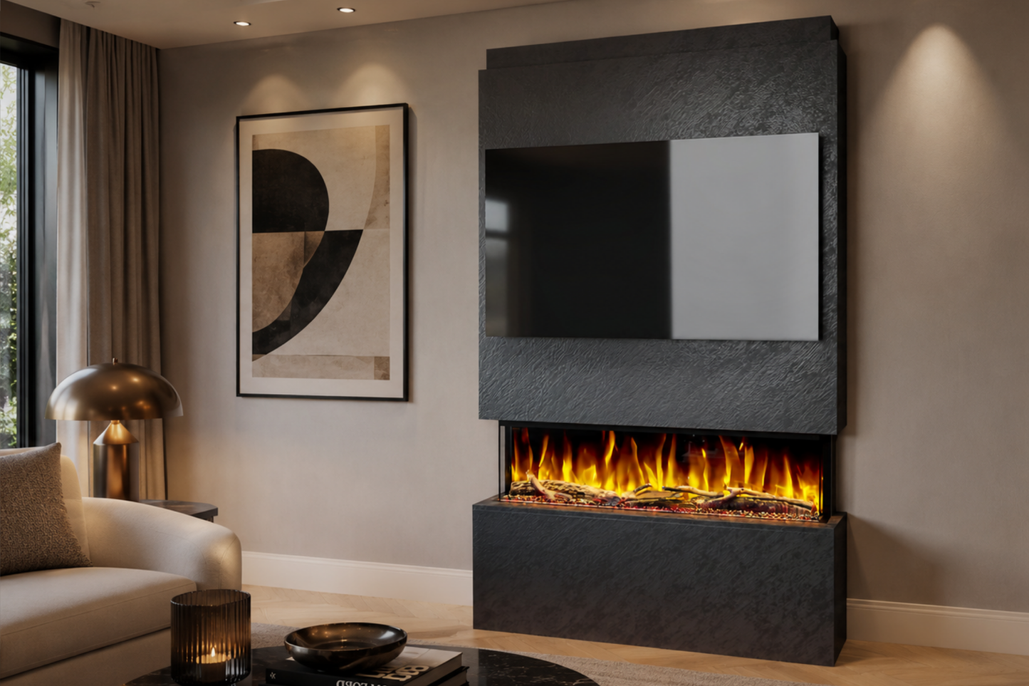 Evolution Fires Package 18 – Pre-Built Media Wall with Electric Fireplace
