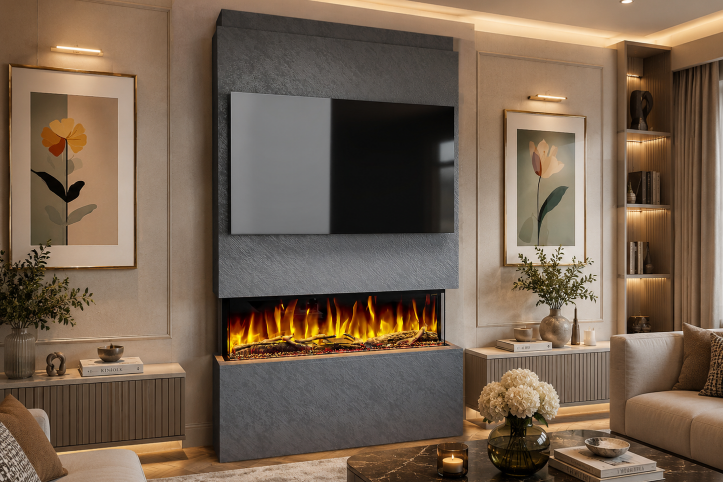 Evolution Fires Package 18 – Pre-Built Media Wall with Electric Fireplace