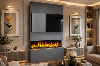 Evolution Fires Package 18 – Pre-Built Media Wall with Electric Fireplace