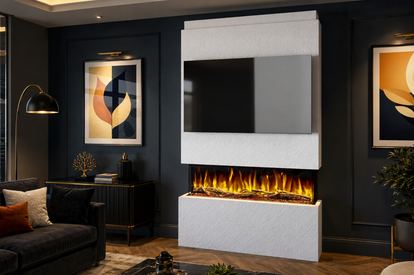 Evolution Fires Package 18 – Pre-Built Media Wall with Electric Fireplace