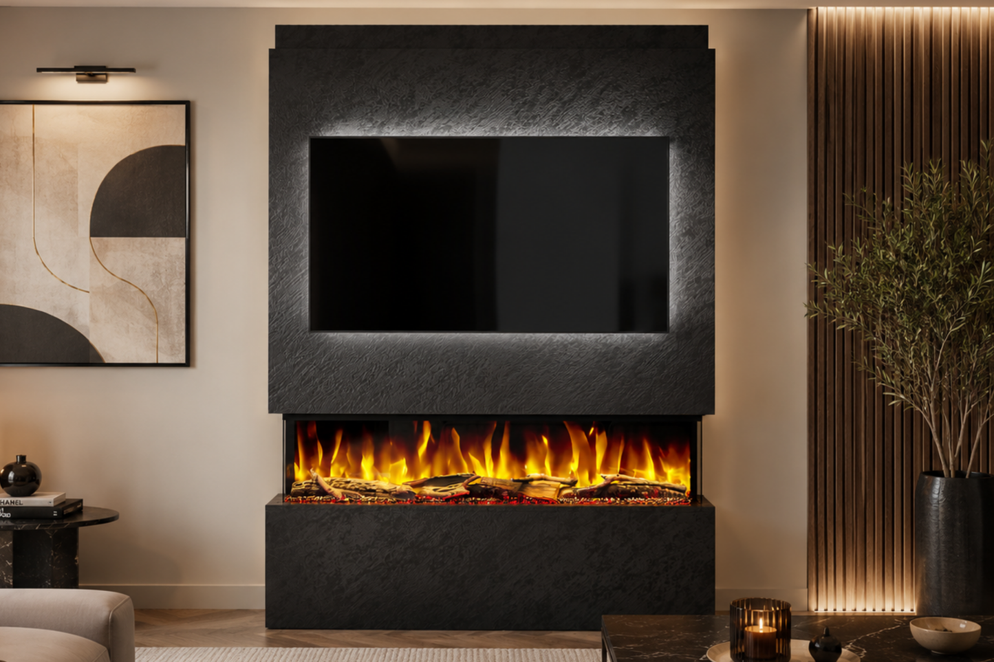 Evolution Fires Package 19 – Pre-Built Media Wall with Electric Fireplace