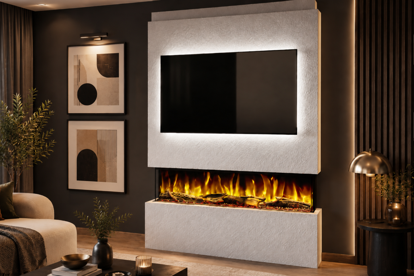 Evolution Fires Package 19 – Pre-Built Media Wall with Electric Fireplace