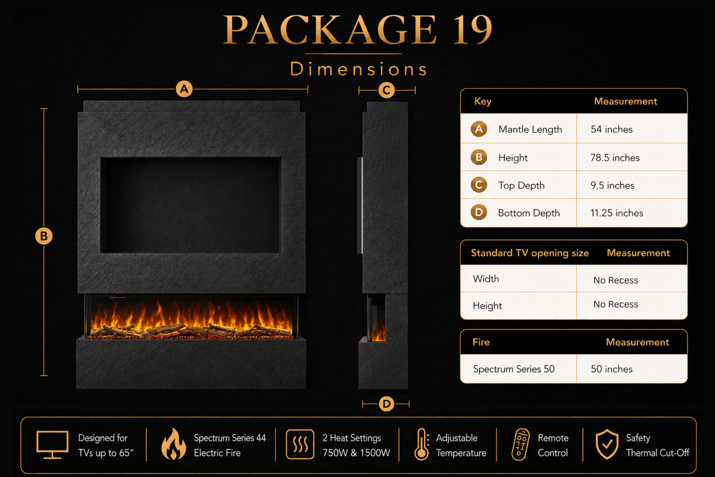 Evolution Fires Package 19 – Pre-Built Media Wall with Electric Fireplace