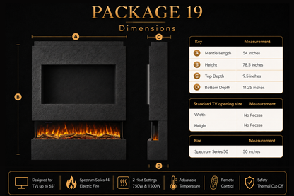 Evolution Fires Package 19 – Pre-Built Media Wall with Electric Fireplace