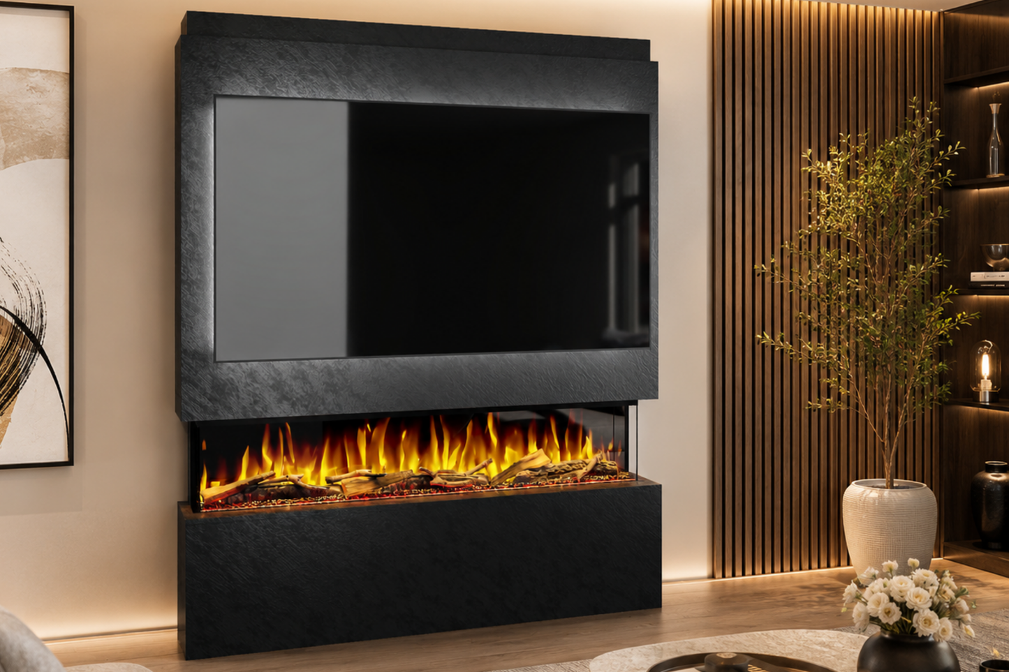 Evolution Fires Package 20 – Pre-Built Media Wall with Electric Fireplace