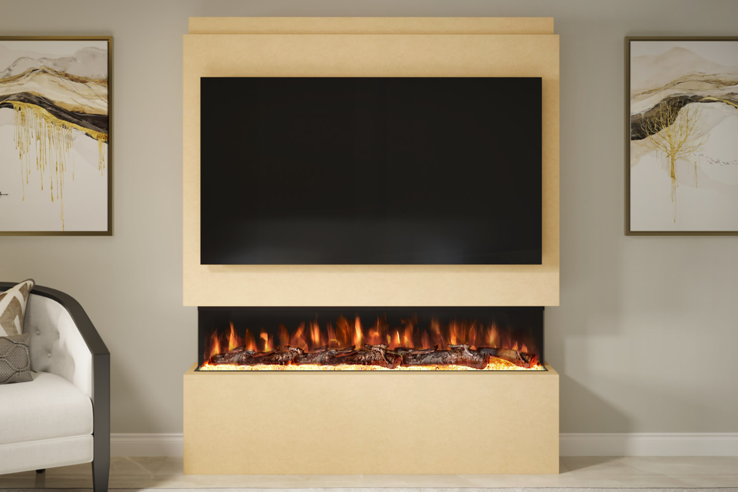 Evolution Fires Package 20 – Pre-Built Media Wall with Electric Fireplace