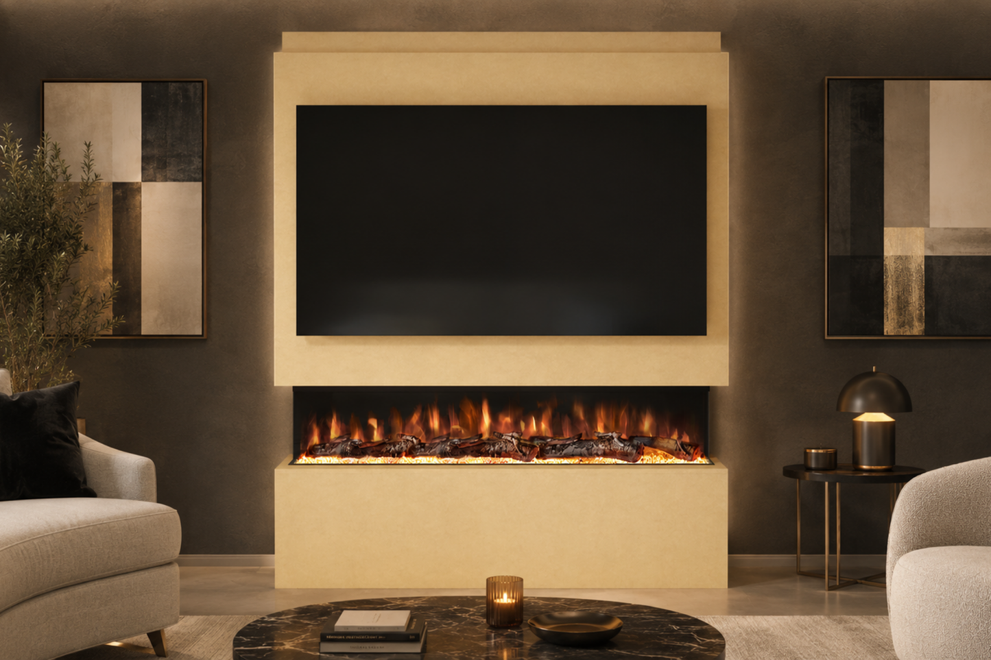 Evolution Fires Package 20 – Pre-Built Media Wall with Electric Fireplace