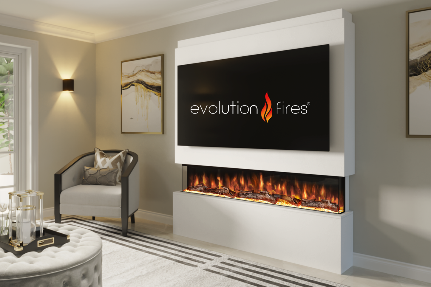 Evolution Fires Package 20 – Pre-Built Media Wall with Electric Fireplace