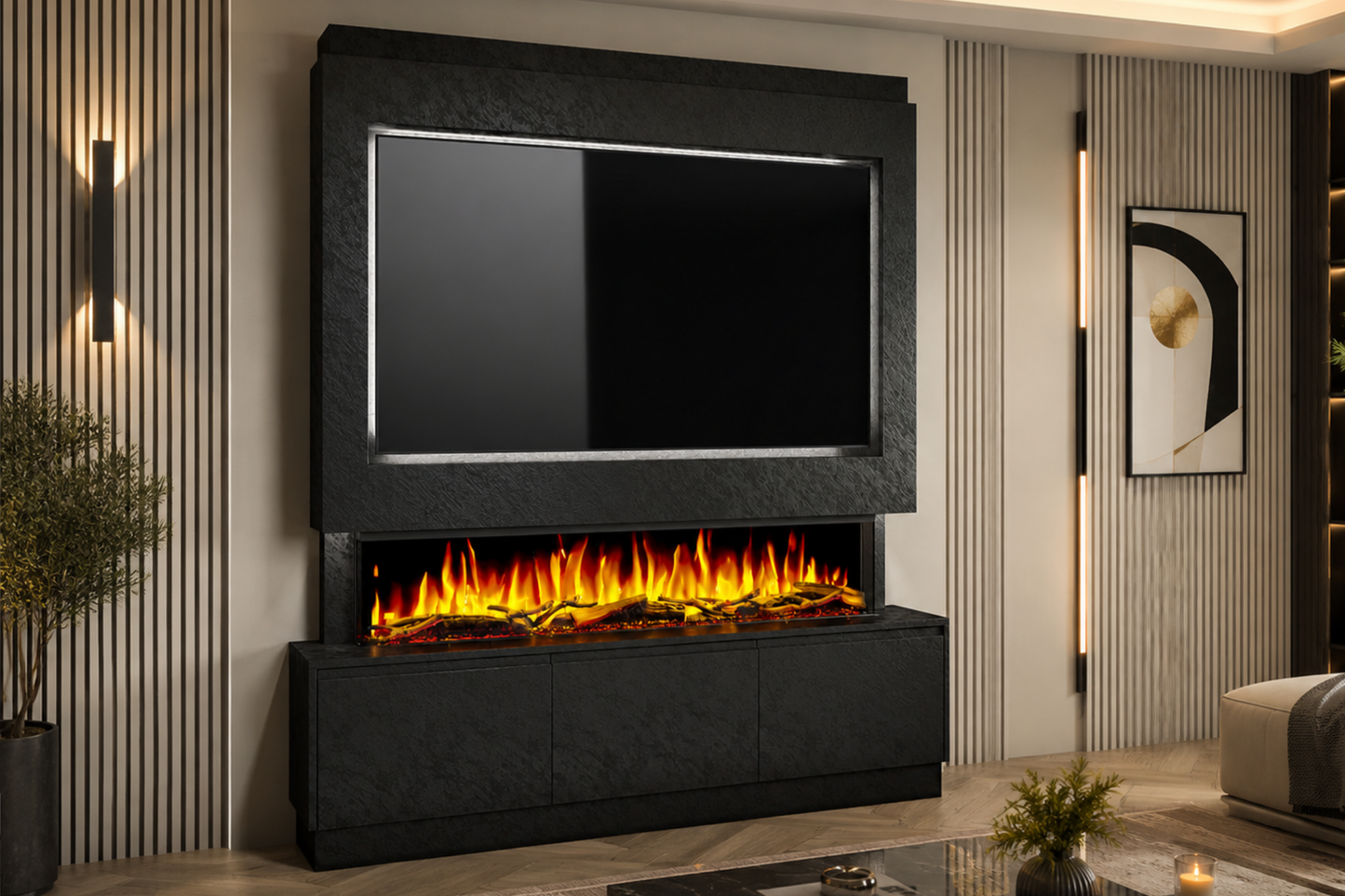 Evolution Fires Package 21 – Pre-Built Media Wall with Electric Fireplace
