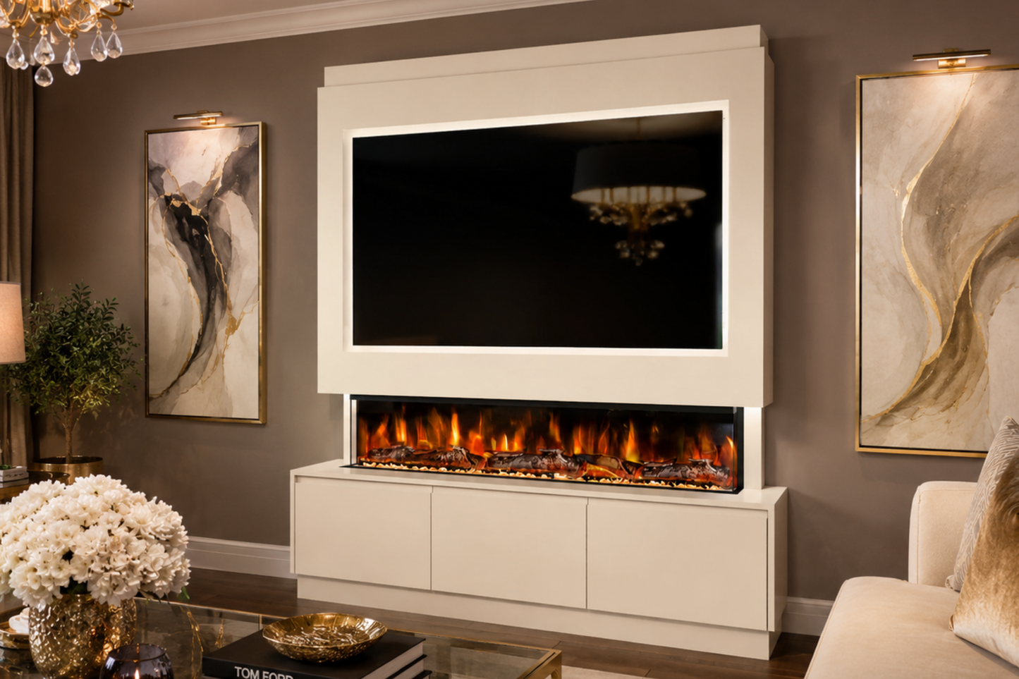 Evolution Fires Package 21 – Pre-Built Media Wall with Electric Fireplace