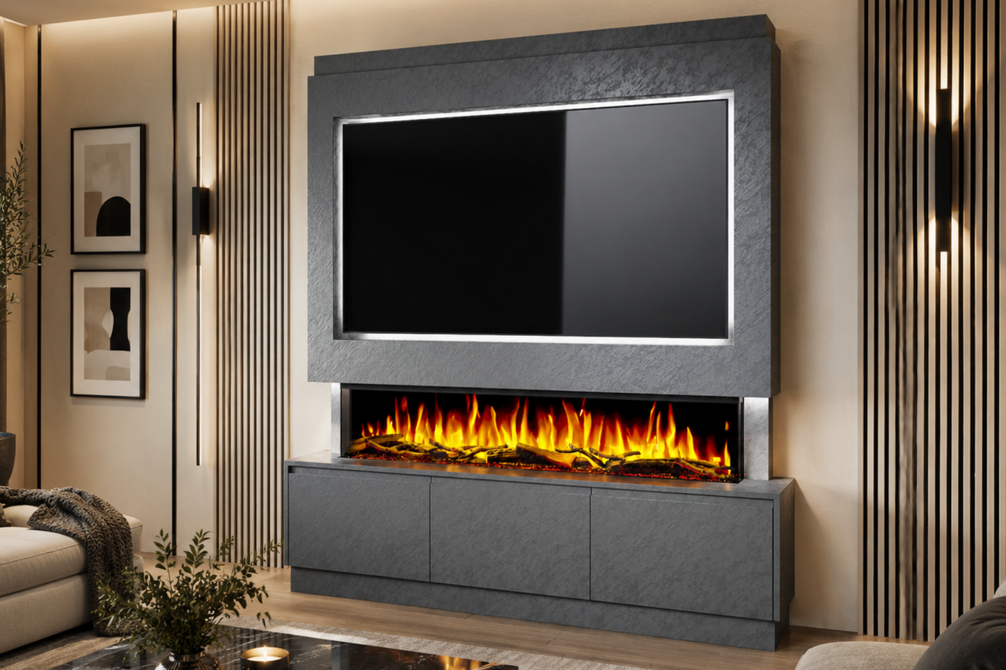 Evolution Fires Package 21 – Pre-Built Media Wall with Electric Fireplace