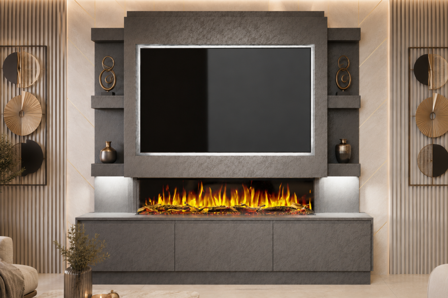 Evolution Fires Package 22 – Pre-Built Media Wall with Electric Fireplace