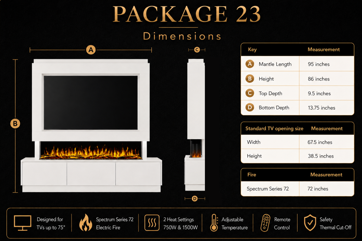 Evolution Fires Package 23 – Pre-Built Media Wall with Electric Fireplace