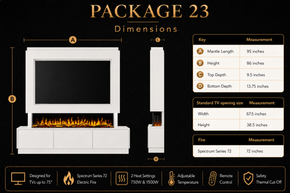 Evolution Fires Package 23 – Pre-Built Media Wall with Electric Fireplace