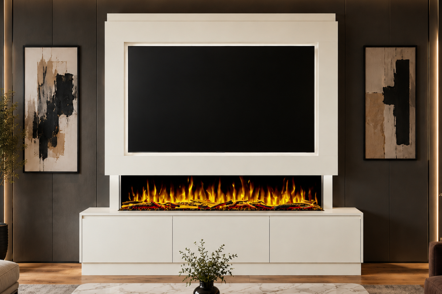 Evolution Fires Package 23 – Pre-Built Media Wall with Electric Fireplace