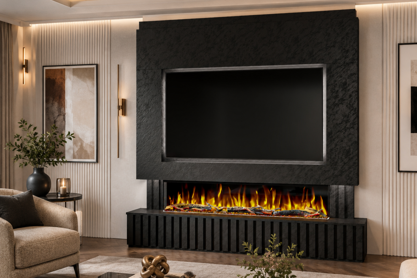 Evolution Fires Package 24 – Pre-Built Media Wall with Electric Fireplace