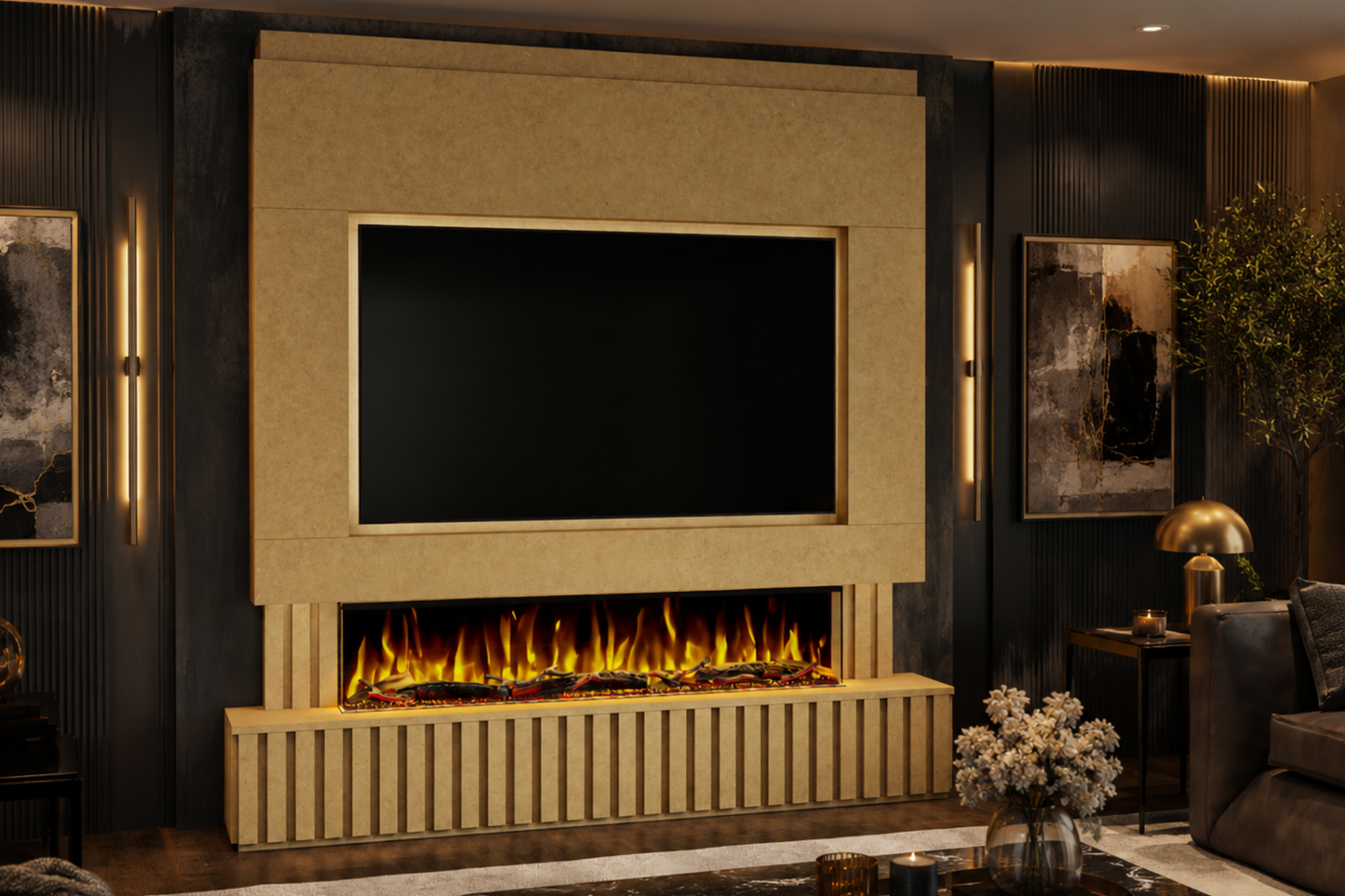 Evolution Fires Package 24 – Pre-Built Media Wall with Electric Fireplace