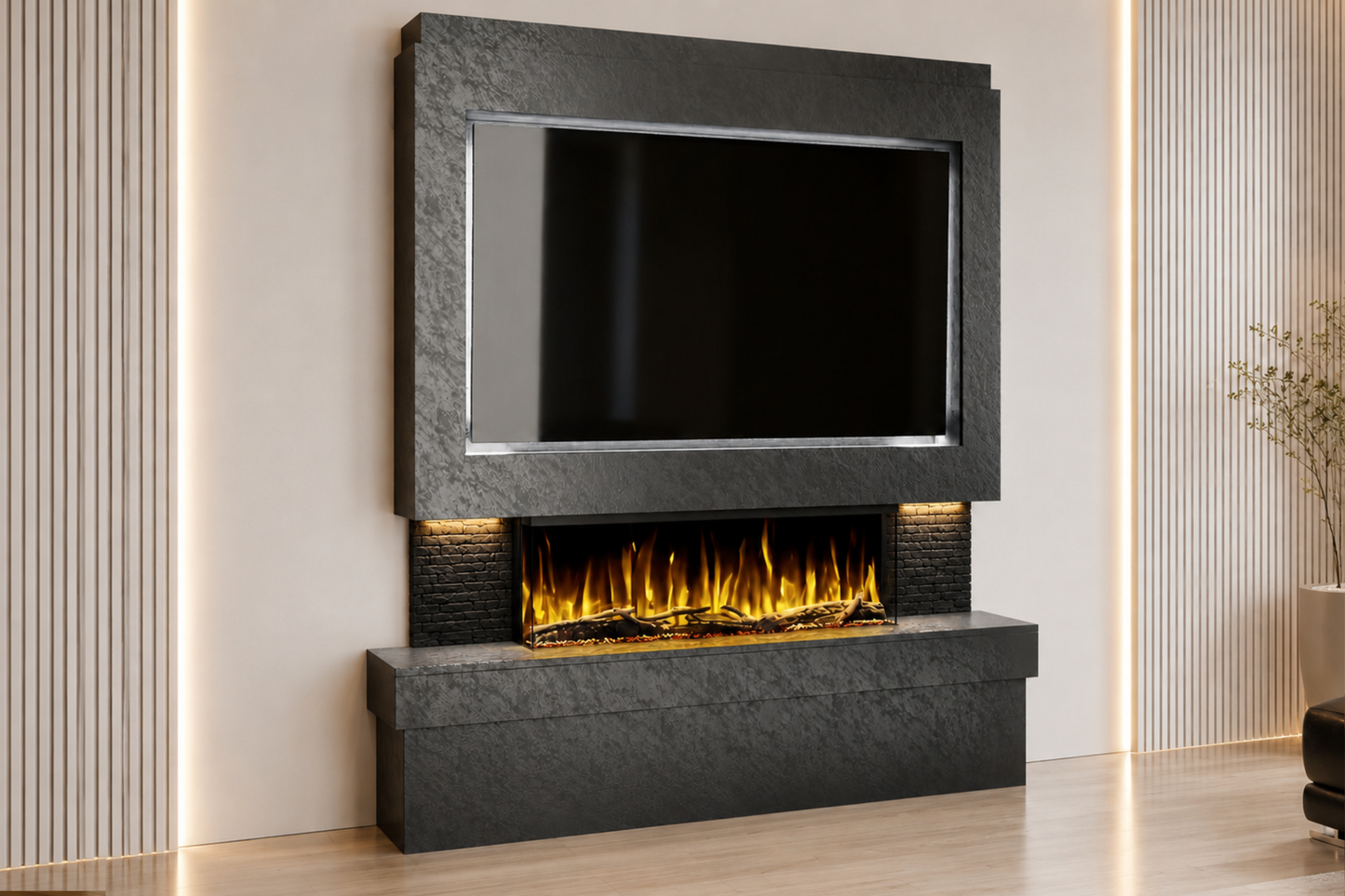 Evolution Fires Package 2 – Pre-Built Media Wall with Electric Fireplace