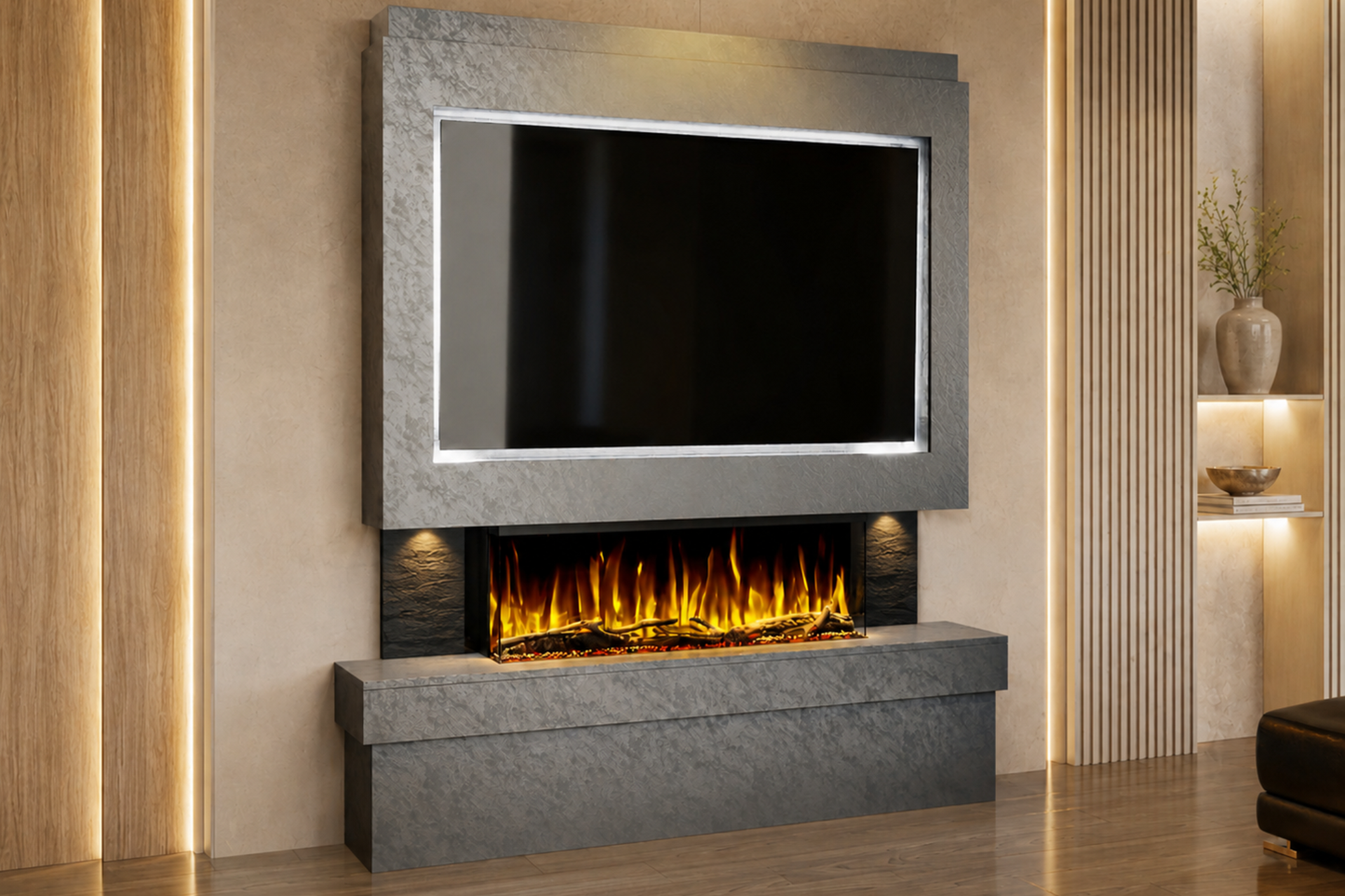 Evolution Fires Package 2 – Pre-Built Media Wall with Electric Fireplace