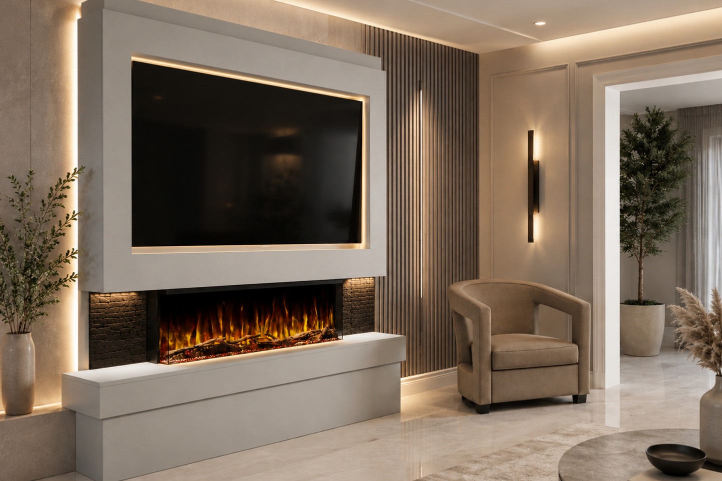 Evolution Fires Package 2 – Pre-Built Media Wall with Electric Fireplace