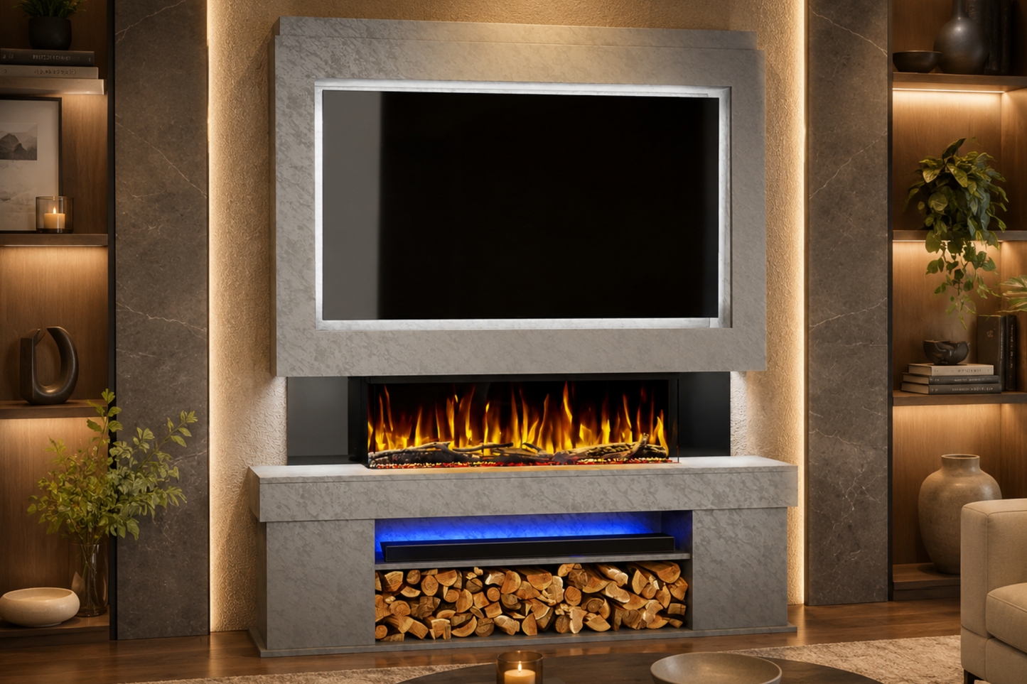 Evolution Fires Package 3 – Pre-Built Media Wall with Electric Fireplace
