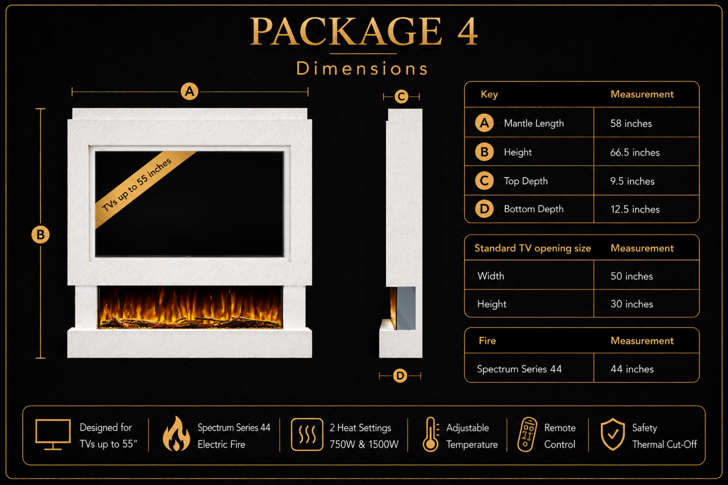 Evolution Fires Package 4 – Pre-Built Media Wall with Electric Fireplace