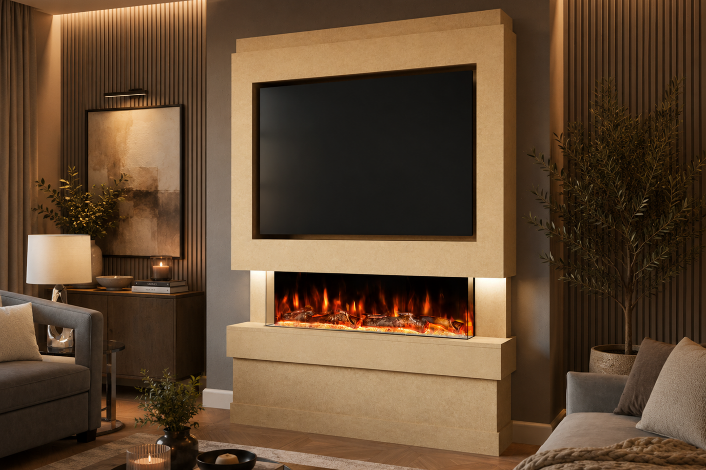 Evolution Fires Package 5 – Pre-Built Media Wall with Electric Fireplace