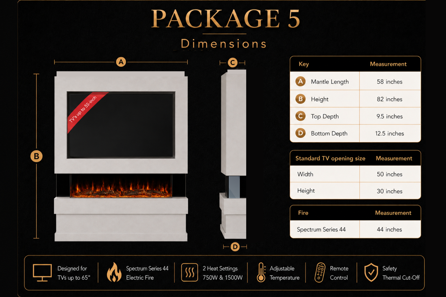 Evolution Fires Package 5 – Pre-Built Media Wall with Electric Fireplace