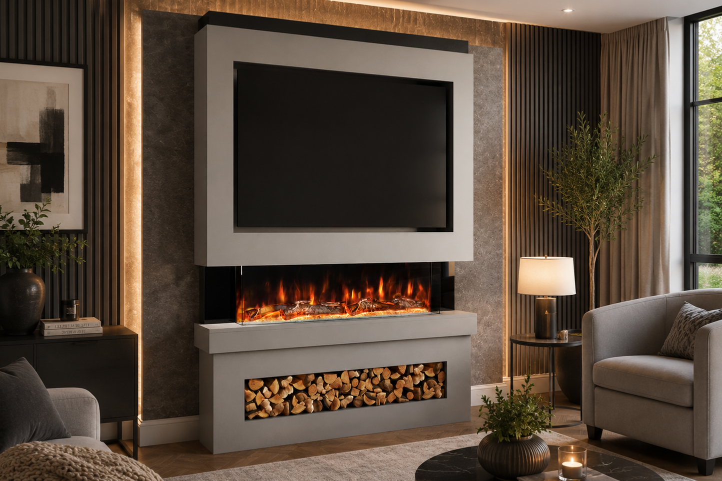 Evolution Fires Package 6 – Pre-Built Media Wall with Electric Fireplace