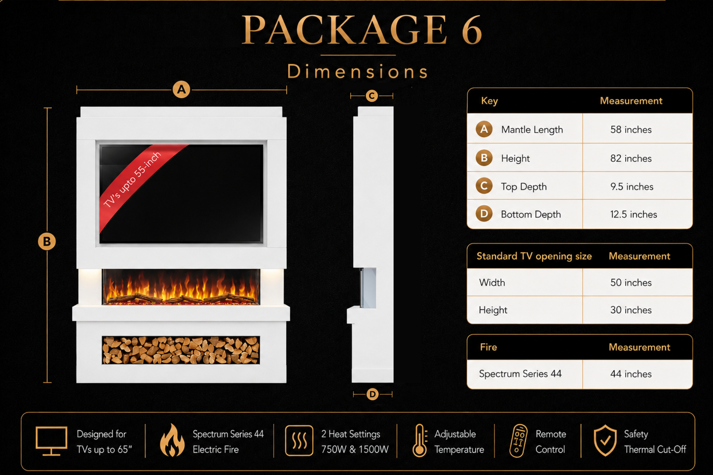 Evolution Fires Package 6 – Pre-Built Media Wall with Electric Fireplace