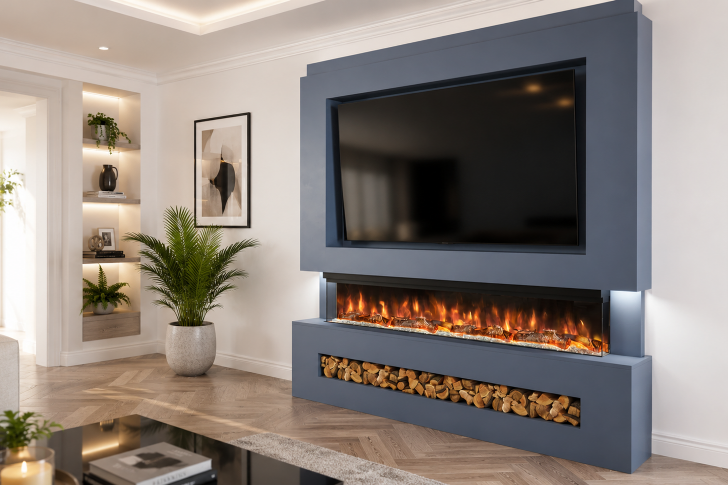 Evolution Fires Package 7 – Pre-Built Media Wall with Electric Fireplace