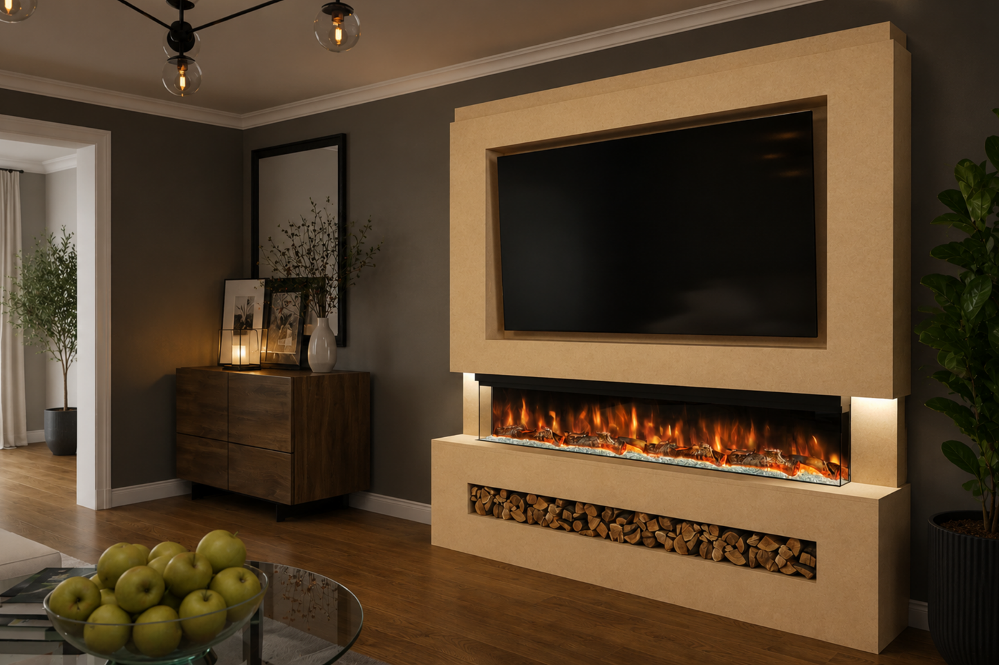 Evolution Fires Package 7 – Pre-Built Media Wall with Electric Fireplace