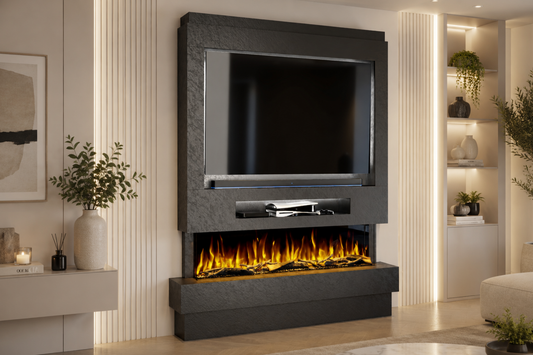 Evolution Fires Package 8 – Pre-Built Media Wall with Electric Fireplace
