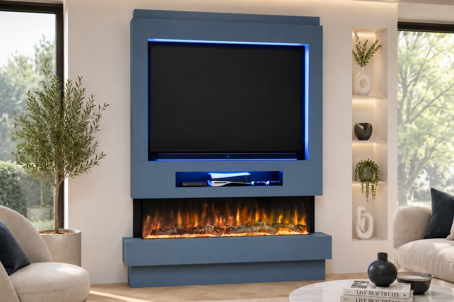 Evolution Fires Package 8 – Pre-Built Media Wall with Electric Fireplace