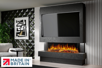 Evolution Fires Package 10 – Pre-Built Media Wall with Electric Fireplace-Media Walls-Black Textured-