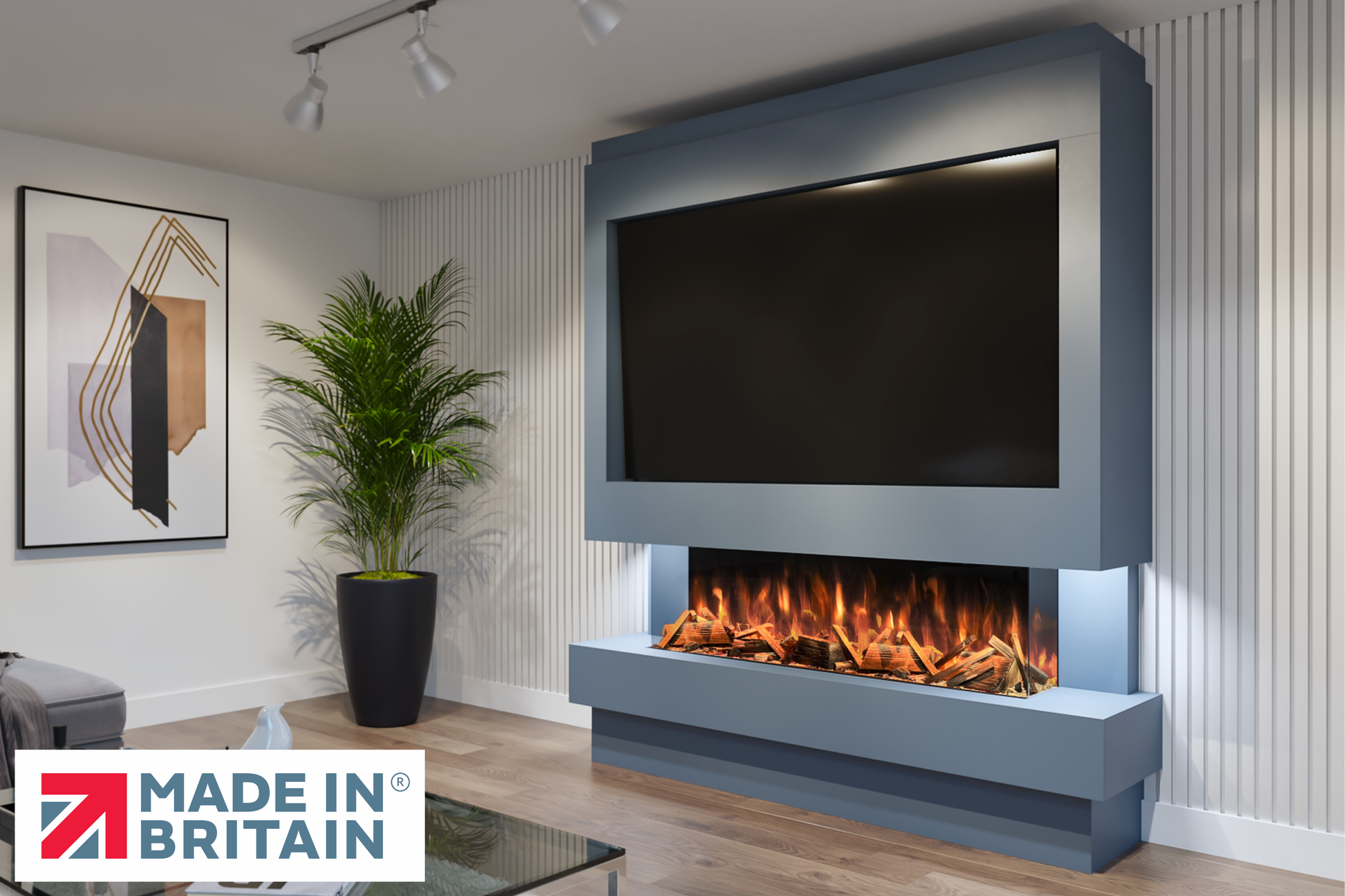 Evolution Fires Package 10 – Pre-Built Media Wall with Electric Fireplace-Media Walls-Blue-