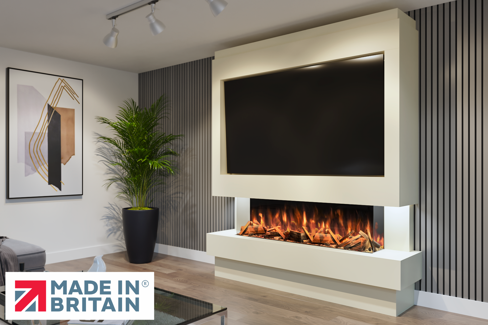 Evolution Fires Package 10 – Pre-Built Media Wall with Electric Fireplace-Media Walls-Cream-