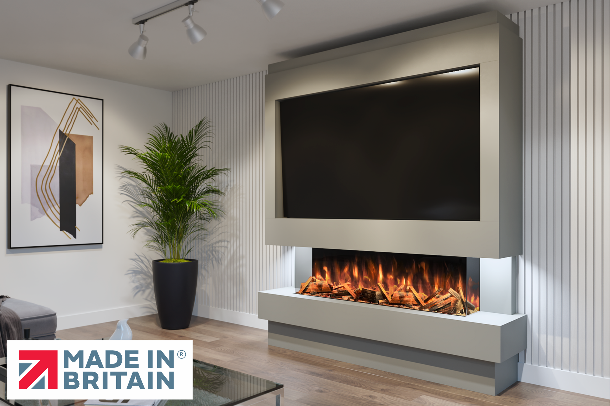 Evolution Fires Package 10 – Pre-Built Media Wall with Electric Fireplace-Media Walls-Grey-