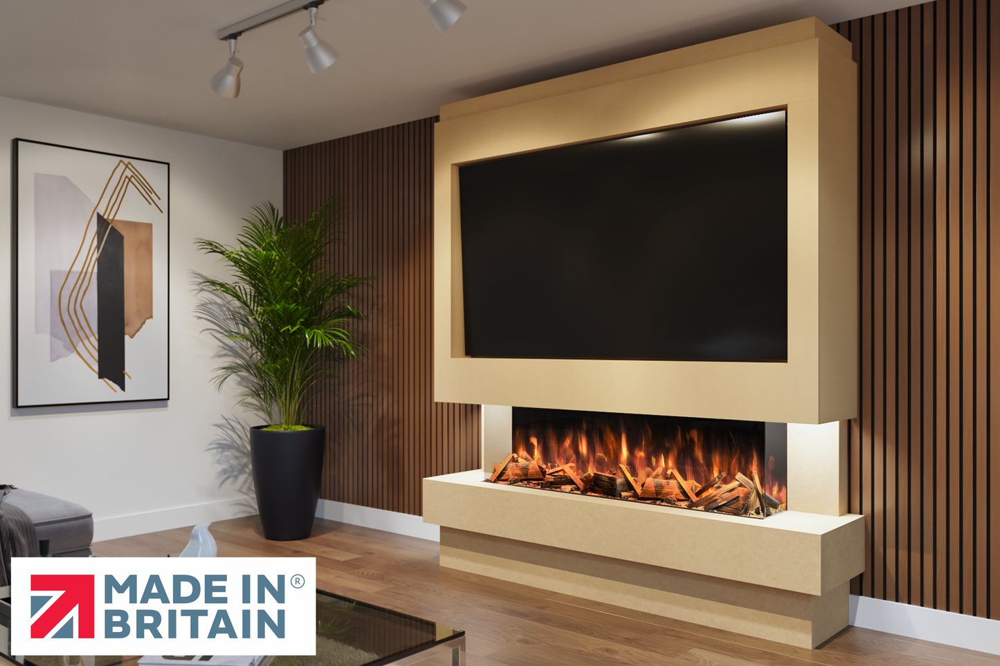 Evolution Fires Package 10 – Pre-Built Media Wall with Electric Fireplace-Media Walls-Ready to paint-