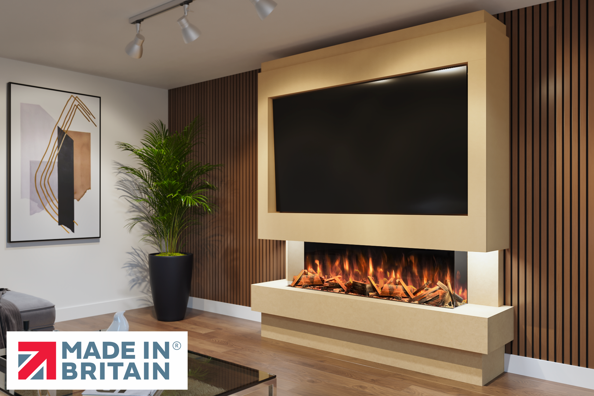 Evolution Fires Package 10 – Pre-Built Media Wall with Electric Fireplace-Media Walls-Ready to paint-