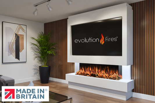 Evolution Fires Package 10 – Pre-Built Media Wall with Electric Fireplace-Media Walls-White-