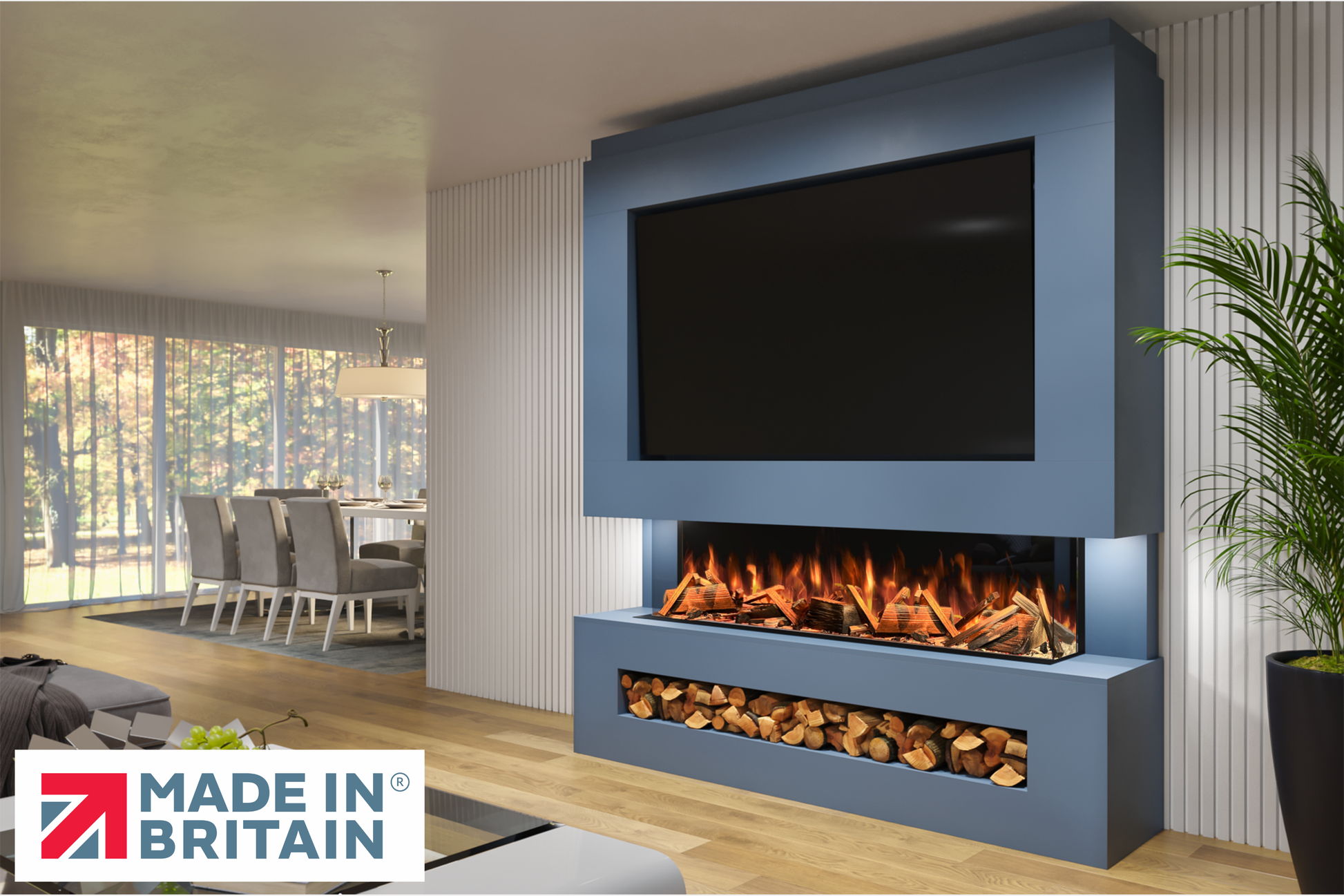 Evolution Fires Package 11 – Pre-Built Media Wall with Electric Fireplace-Media Walls-Blue-